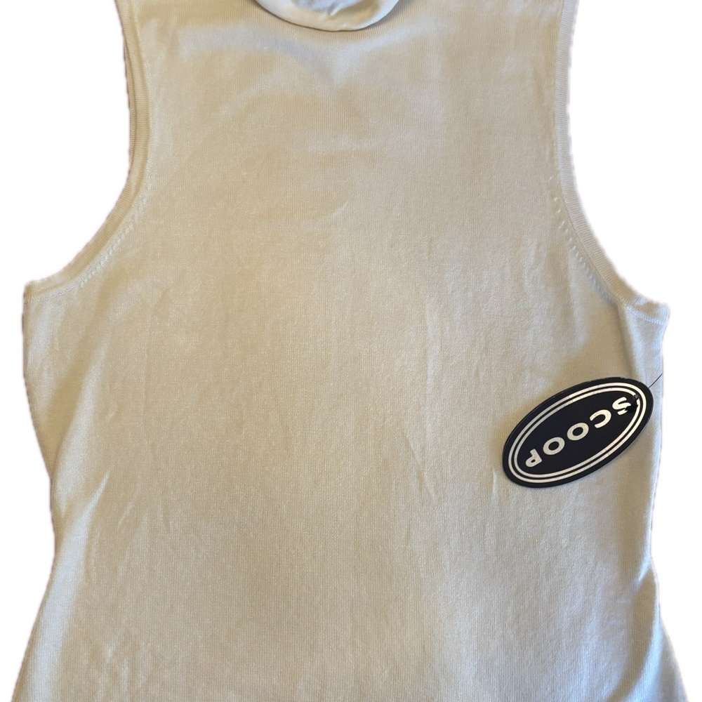 Scoop Ivory Sleeveless Turtleneck Knit Top- turtleneck shell
